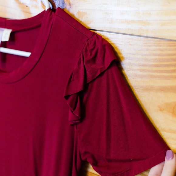 Red Ruffle Shoulder Top - Picture 3 of 5